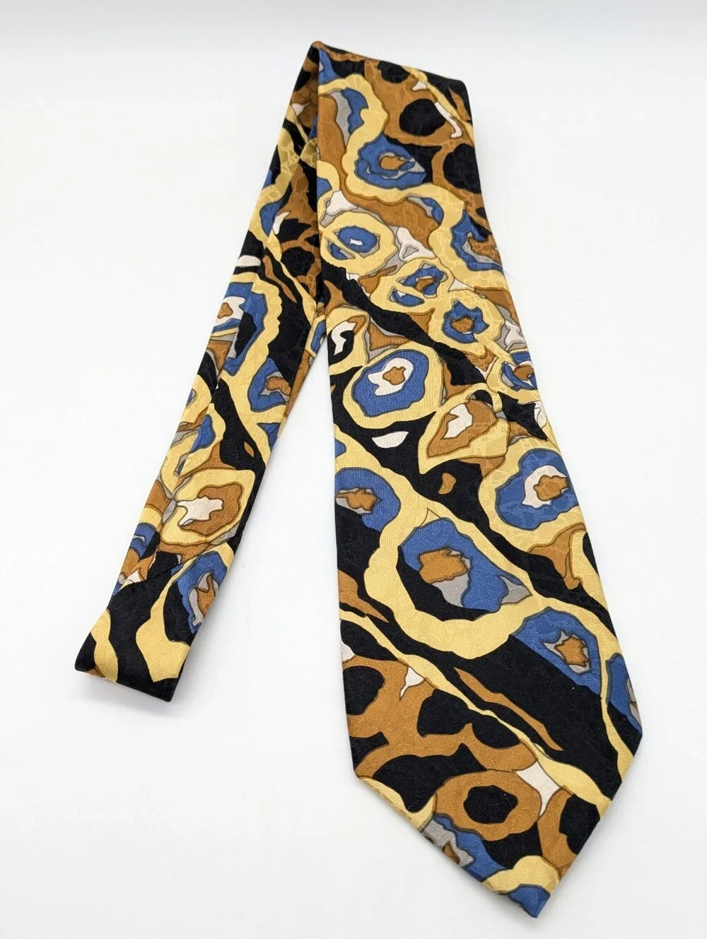 Vintage Accents Black Brown Blue Abstract Silk Mens Tie